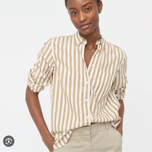 J Crew Classic-fit button down washed poplin shirt in stripe Brown & White Shirt